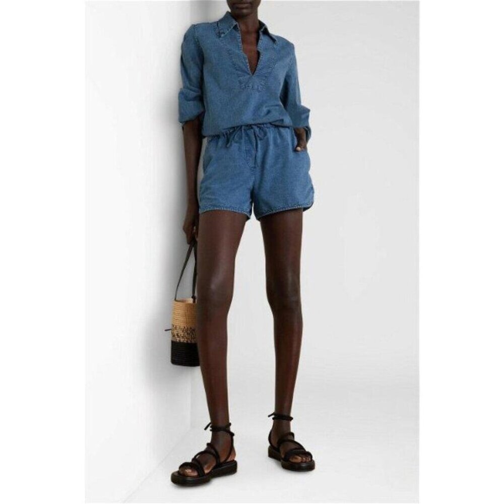 Nili Lotan Tilly Cotton Chambray Shorts High Waisted Deep Indigo XS New 255585 - Picture 2 of 9